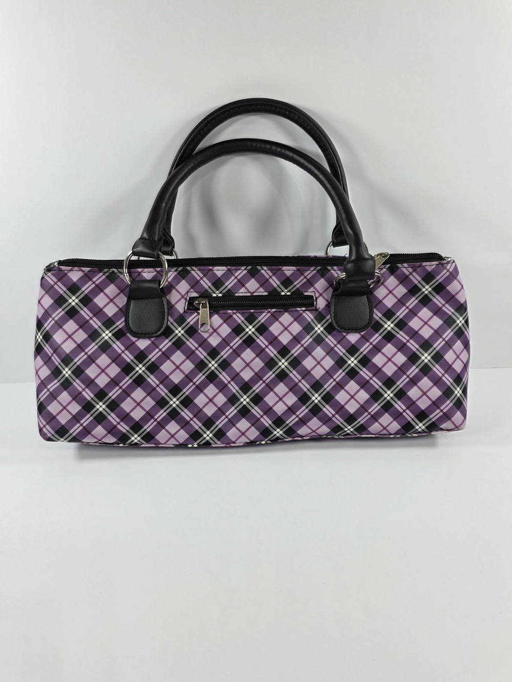 Purple Plaid Insulated Wine Bag Clutch With Handles